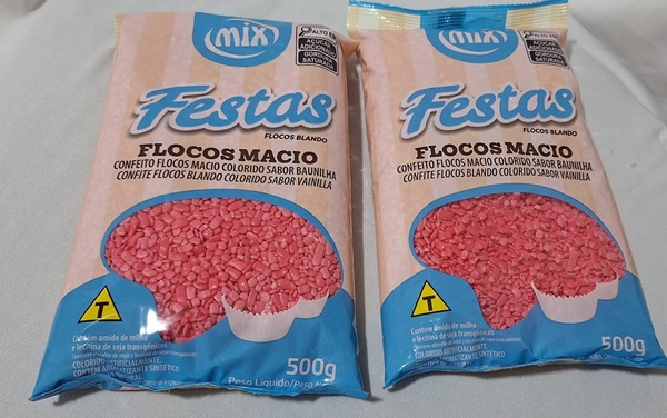 CONFEITO FLOCOS MACIO ROSA  SABOR BAUNILHA 500GR