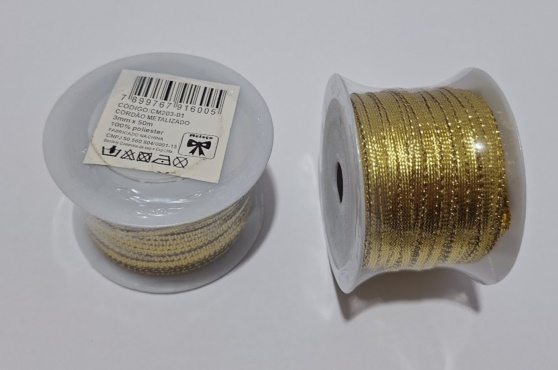 CORDAO METALIZADO 3MM C/50METROS OURO