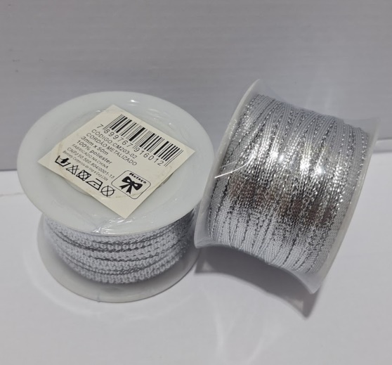 CORDAO METALIZADO 3MM C/50METROS PRATA