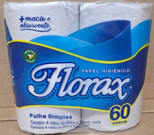 PAPEL HIGIENICO FOLHA SIMPLES 4X60 MTS FLORAX